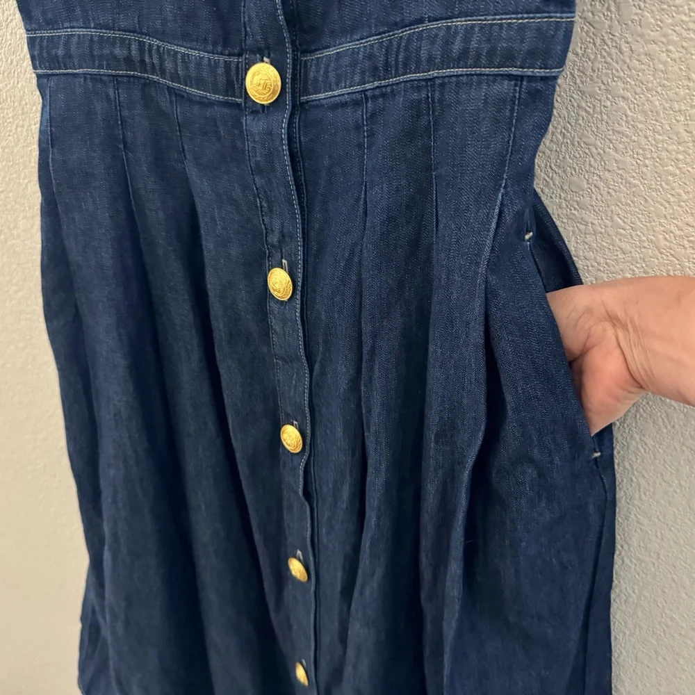 L'agence Esmeralda Pinafore Denim Midi Dress 8 Raleigh Parisian Chic Preppy NWT - Picture 10 of 15